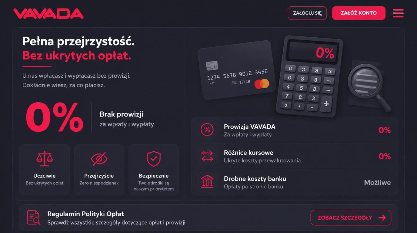 Ikona „0% prowizji” nad kartą i kalkulatorem