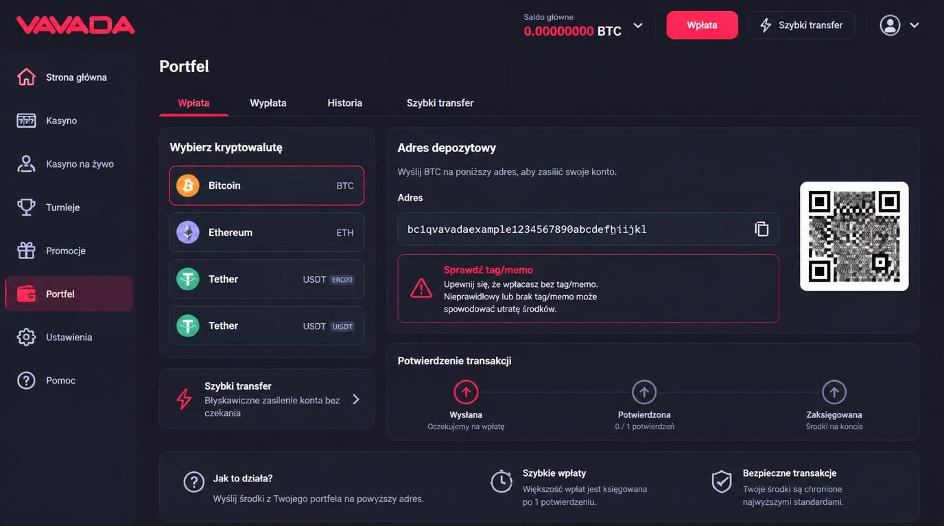 Ikony kryptowalut obok portfela i adresu depozytu